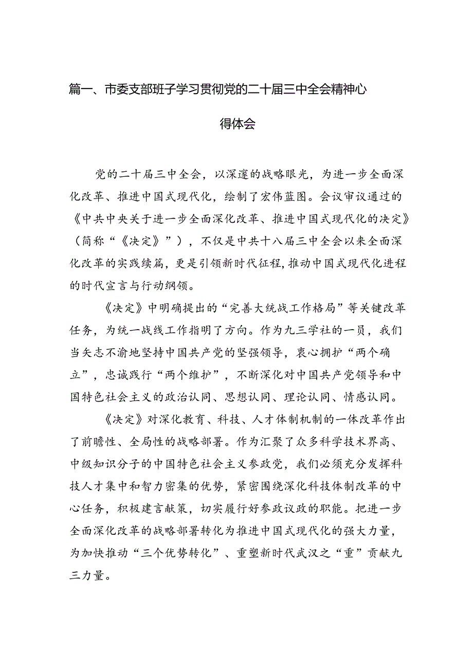 （10篇）市委支部班子学习贯彻党的二十三中全会精神心得体会范文.docx_第2页