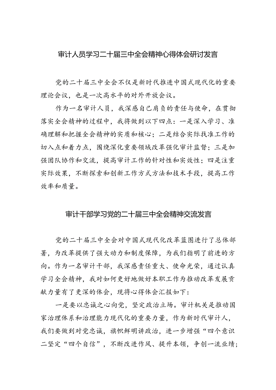 （6篇）审计人员学习二十三中全会精神心得体会研讨发言范文.docx_第1页