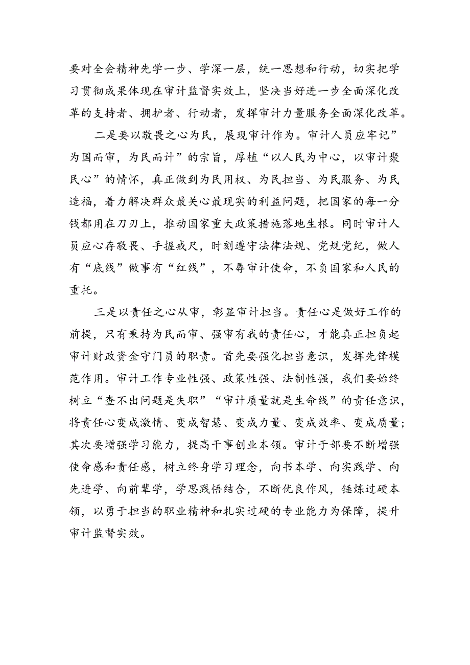 （6篇）审计人员学习二十三中全会精神心得体会研讨发言范文.docx_第2页