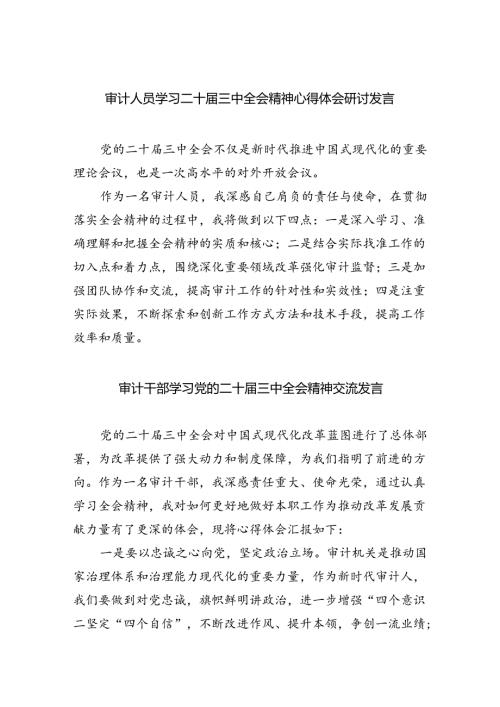 （6篇）审计人员学习二十三中全会精神心得体会研讨发言范文.docx