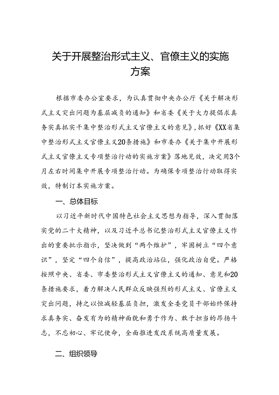 2024年关于形式主义官僚主义问题专项整治实施方案十篇.docx_第1页