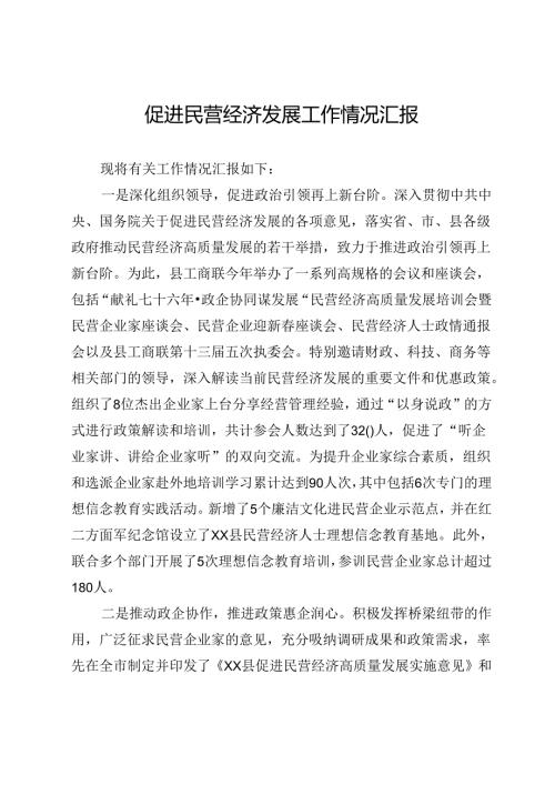 促进民营经济发展工作情况汇报.docx