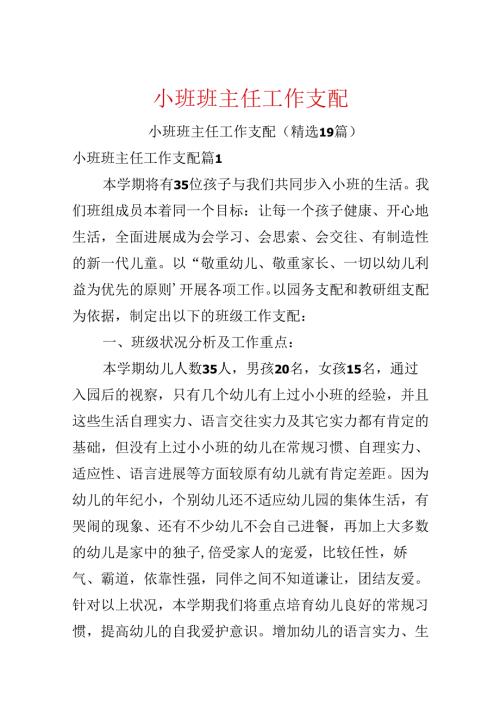 小班班主任工作计划.docx
