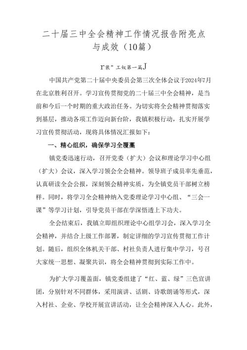 二十三中全会精神工作情况报告附亮点与成效（10篇）.docx