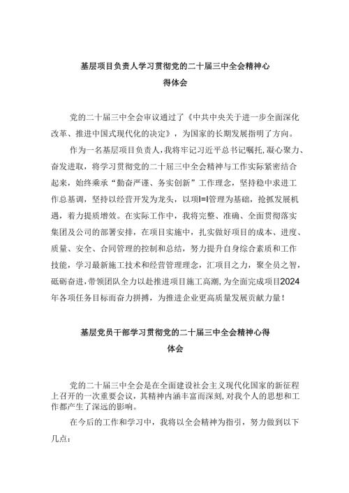 基层项目负责人学习贯彻党的二十三中全会精神心得体会8篇（精选）.docx