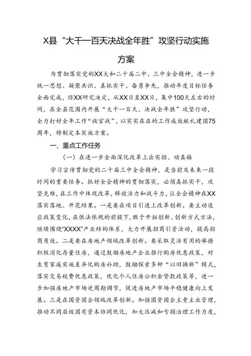 X县“大干一百天决战全年胜”攻坚行动实施方案.docx