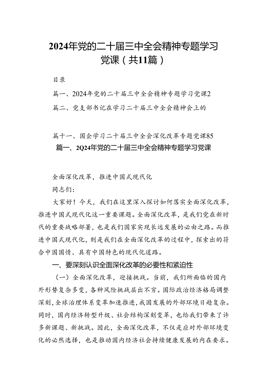 （11篇）2024年党的二十三中全会精神专题学习党课（精编版）.docx_第1页