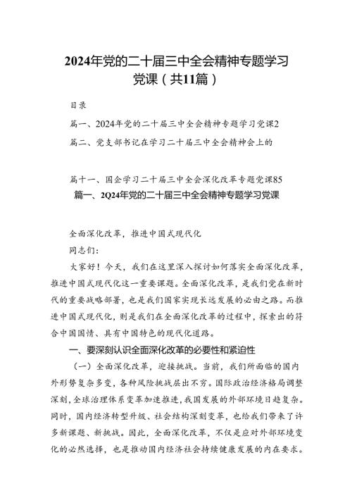 （11篇）2024年党的二十三中全会精神专题学习党课（精编版）.docx