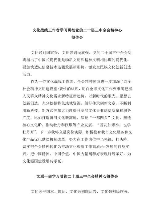 （11篇）文化战线工作者学习贯彻党的二十三中全会精神心得体会（详细版）.docx