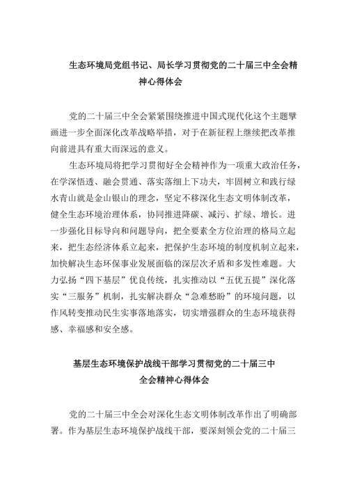 （9篇）生态环境局党组书记、局长学习贯彻党的二十三中全会精神心得体会（精选）.docx
