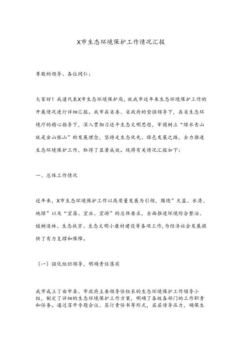 X市生态环境保护工作情况汇报.docx