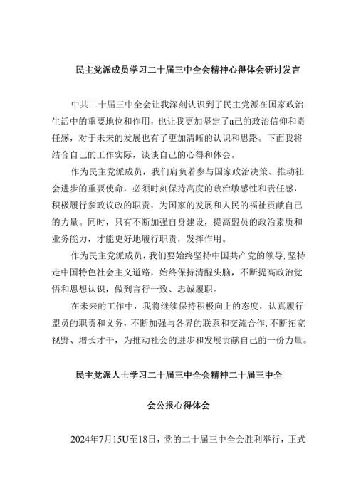 （9篇）民主党派成员学习二十三中全会精神心得体会研讨发言（精选）.docx