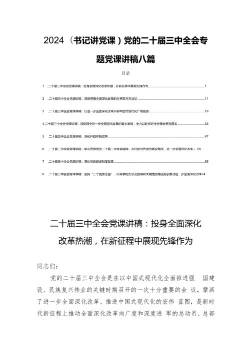 2024(书记讲党课)党的二十三中全会专题党课讲稿八篇.docx