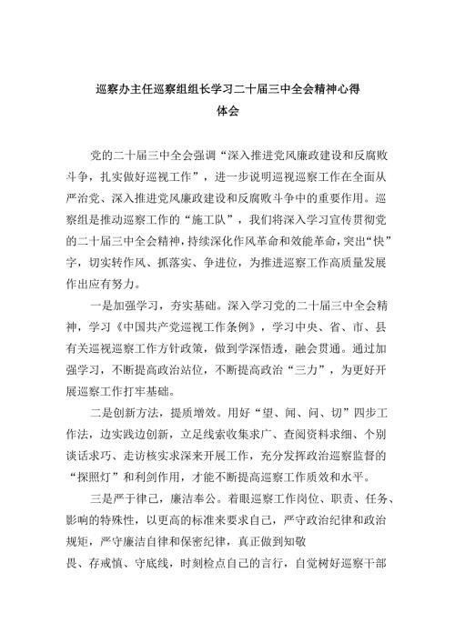 巡察办主任巡察组组长学习二十三中全会精神心得体会 （汇编5份）.docx