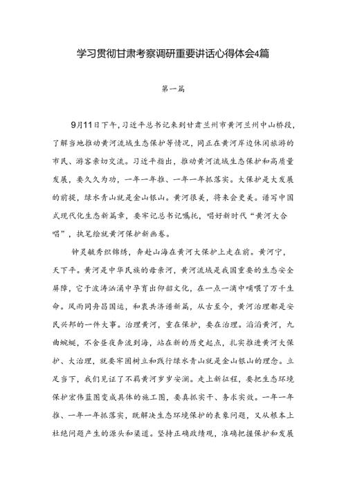 学习贯彻2024年甘肃考察调研重要讲话精神心得体会4篇.docx