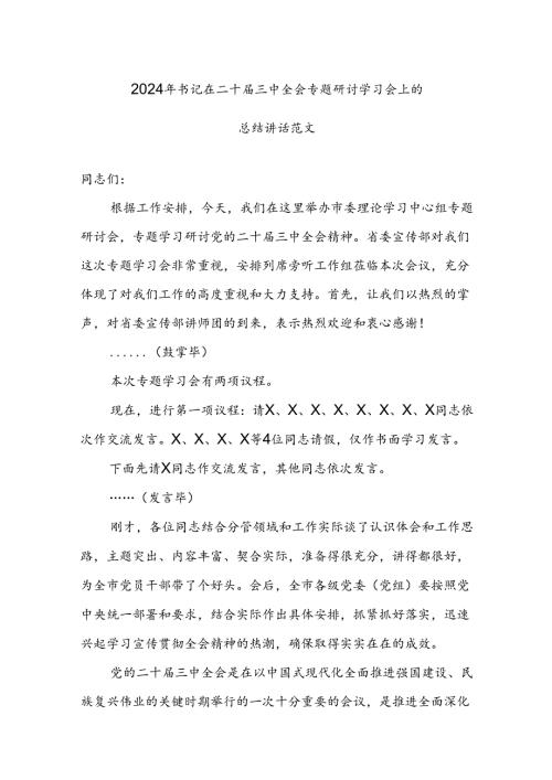 2024年书记在二十三中全会专题研讨学习会上的总结讲话范文.docx