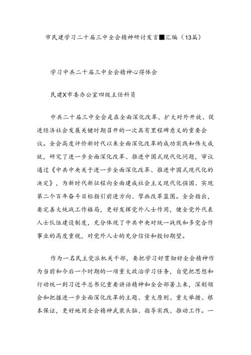 (13篇)市民建学习二十三中全会精神研讨发言汇编.docx