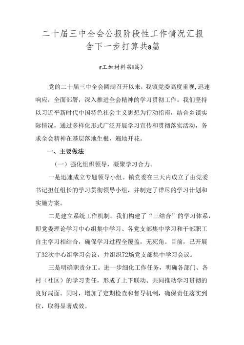 二十三中全会公报阶段性工作情况汇报含下一步打算共8篇.docx