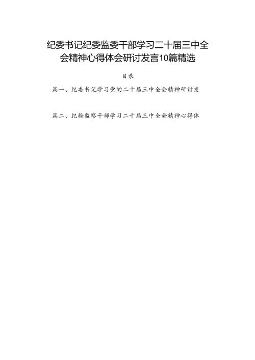 纪委书记纪委监委干部学习二十三中全会精神心得体会研讨发言10篇精选.docx