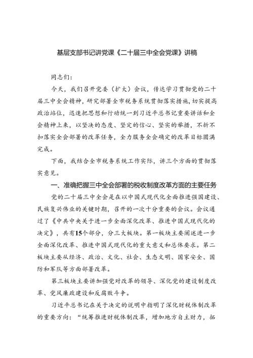 （9篇）基层支部书记讲党课《二十三中全会党课》讲稿集合.docx