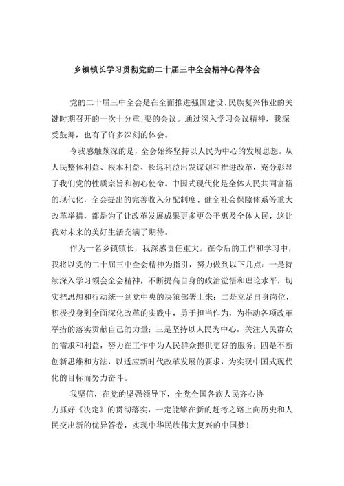乡镇镇长学习贯彻党的二十三中全会精神心得体会（共五篇）.docx