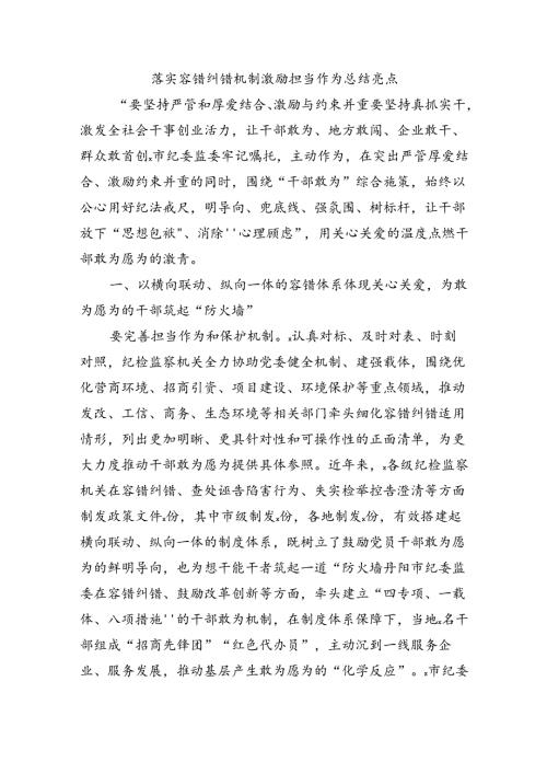 落实容错纠错机制激励担当作为总结亮点.docx