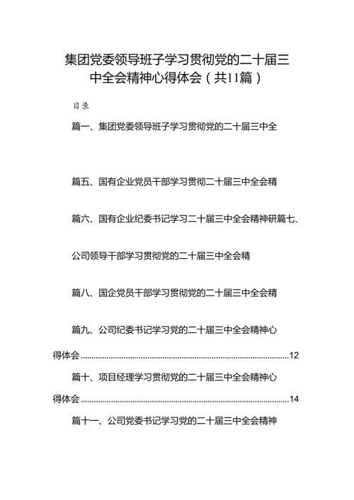 （11篇）集团党委领导班子学习贯彻党的二十三中全会精神心得体会（详细版）.docx