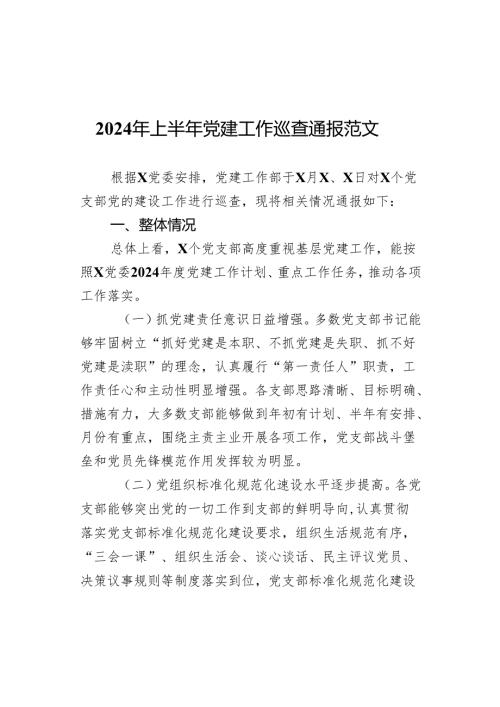 2024年上半年党建工作巡查通报范文.docx