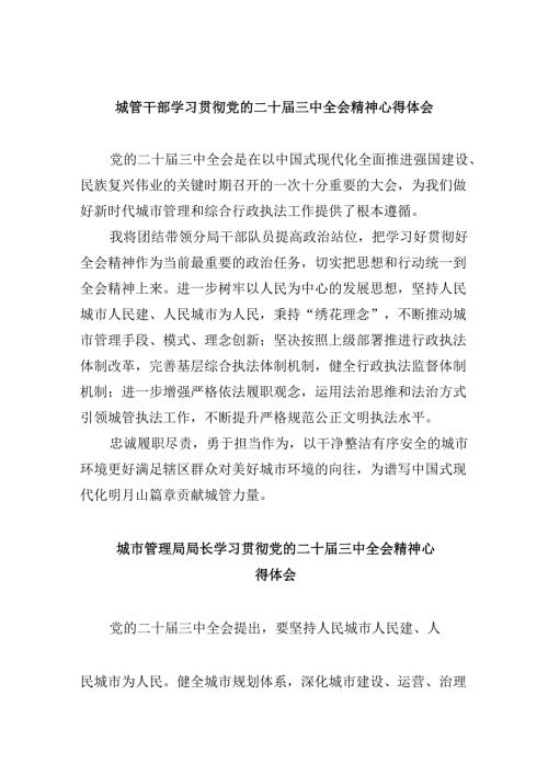 （8篇）城管干部学习贯彻党的二十三中全会精神心得体会（详细版）.docx