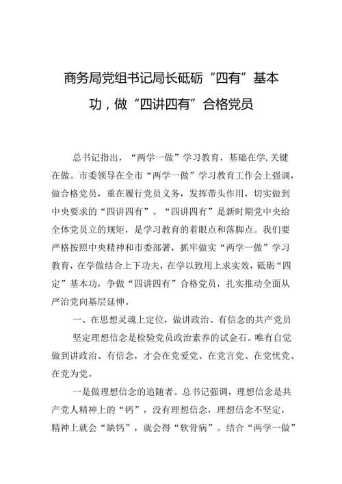 商务局党组书记局长砥砺“四有”基本功做“四讲四有”合格党员廉政党课讲稿.docx
