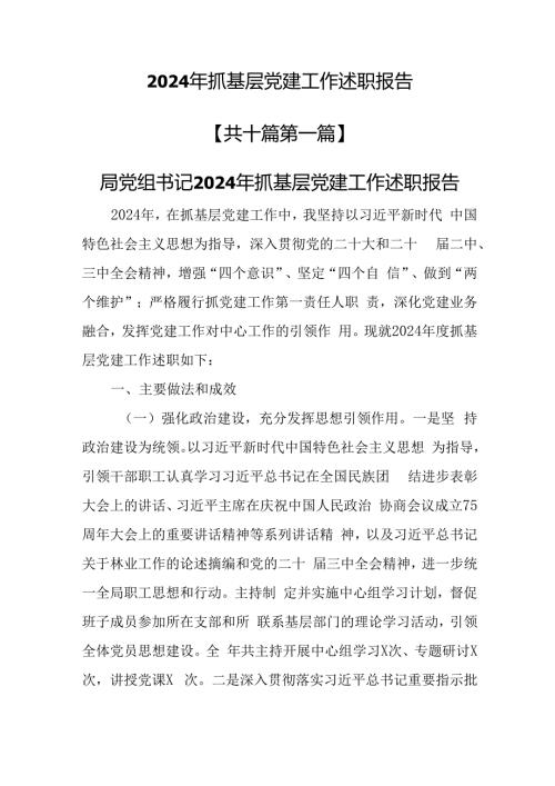 （10篇）2024年抓基层党建工作述职报告.docx