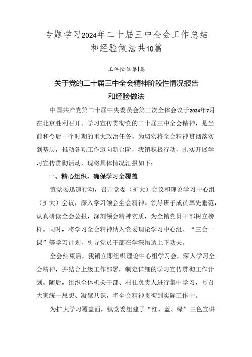 专题学习2024年二十三中全会工作总结和经验做法共10篇.docx