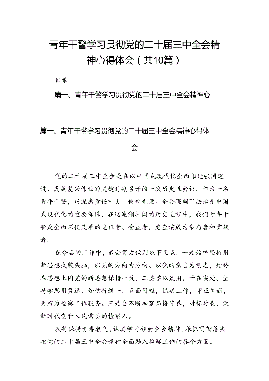 （10篇）青年干警学习贯彻党的二十三中全会精神心得体会汇编.docx_第1页