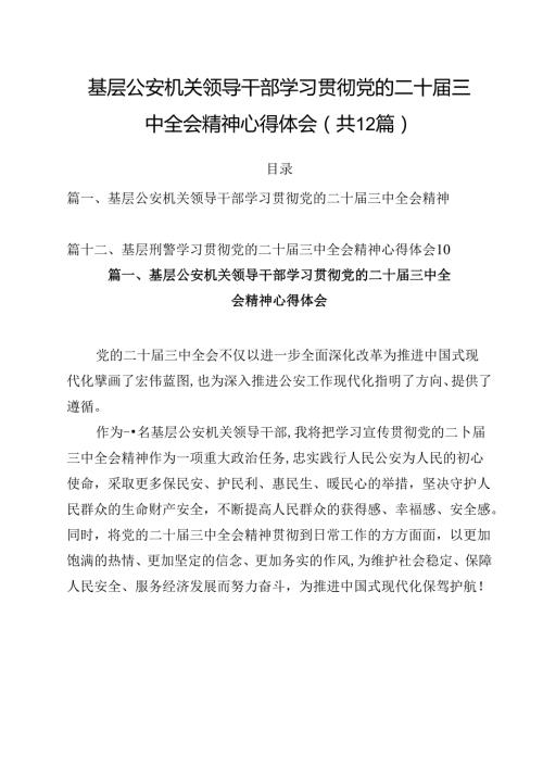 基层公安机关领导干部学习贯彻党的二十三中全会精神心得体会（共12篇选择）.docx