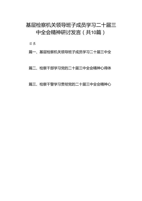 （10篇）基层检察机关领导班子成员学习二十三中全会精神研讨发言（精选）.docx