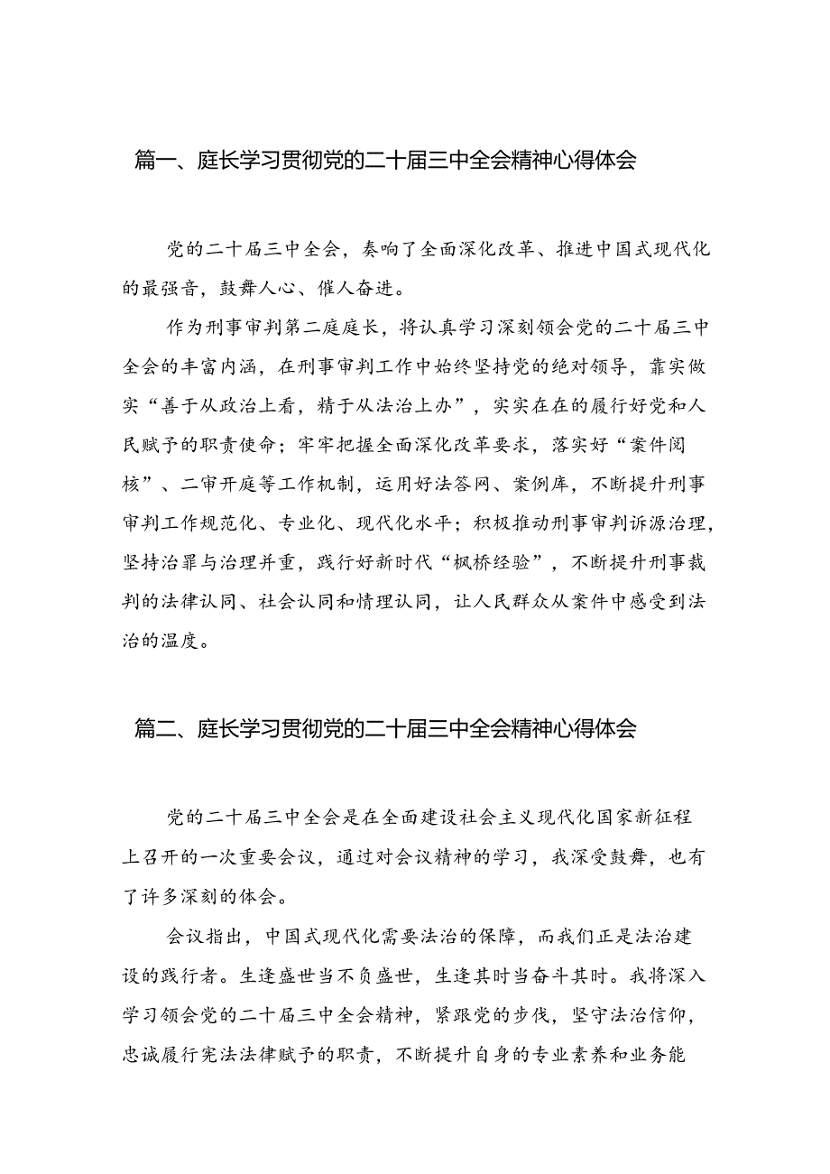 （10篇）庭长学习贯彻党的二十三中全会精神心得体会（精编版）.docx_第2页