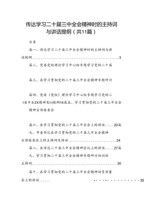 （11篇）传达学习二十三中全会精神时的主持词与讲话提纲汇编.docx