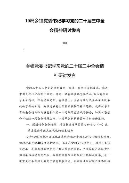 10篇乡镇党委书记学习党的二十三中全会精神研讨发言.docx