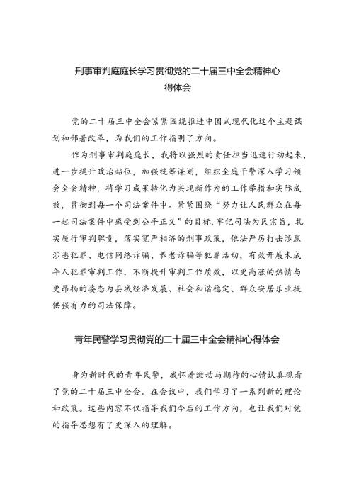 刑事审判庭庭长学习贯彻党的二十三中全会精神心得体会8篇（最新版）.docx
