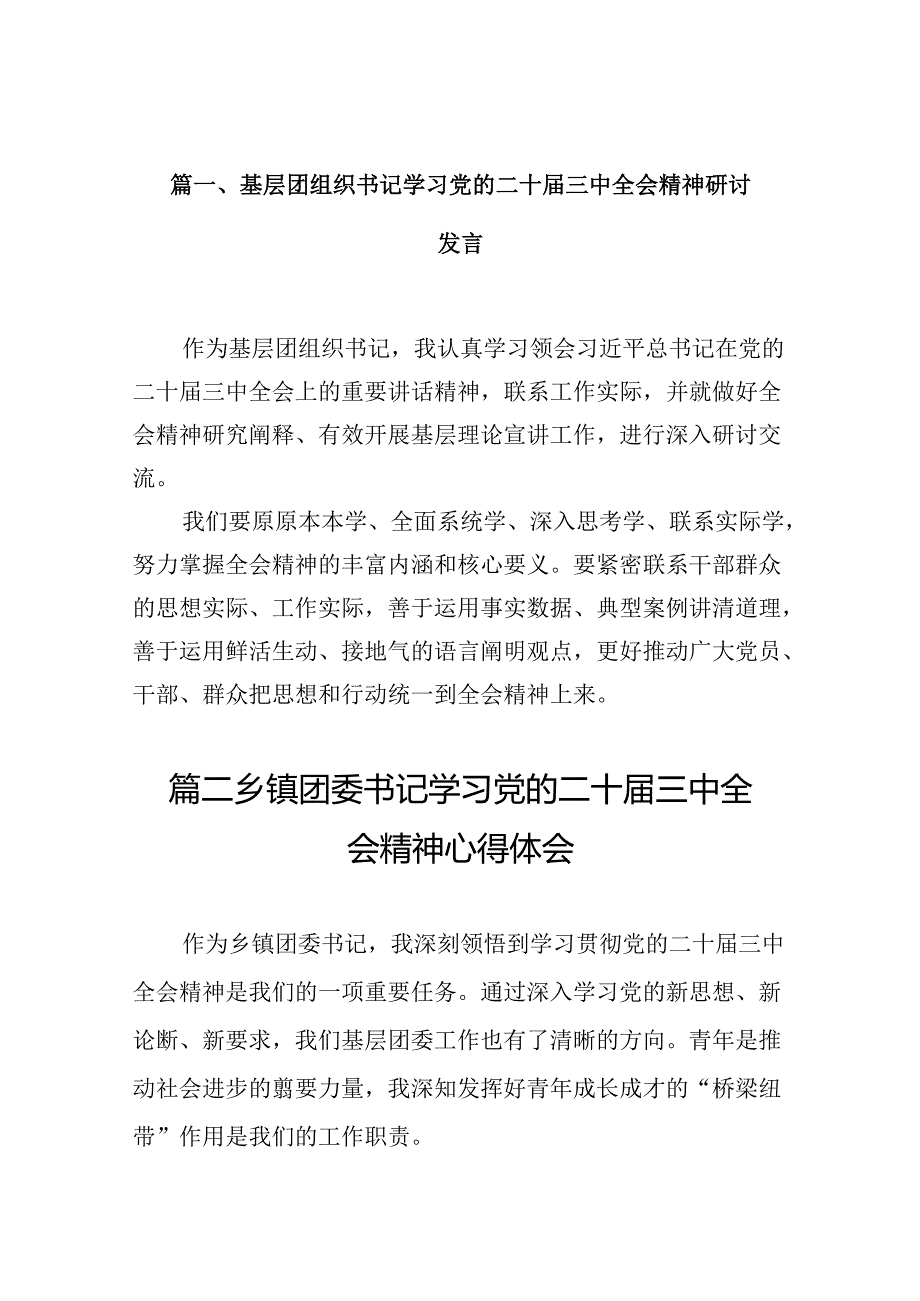 （10篇）基层团组织书记学习党的二十三中全会精神研讨发言（精选）.docx_第2页
