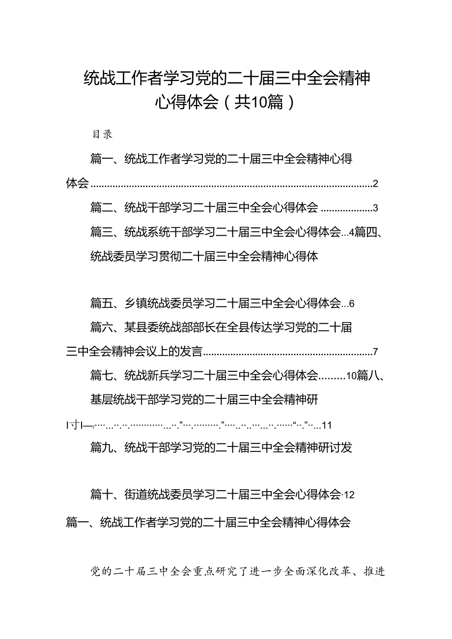 （10篇）统战工作者学习党的二十三中全会精神心得体会（精选）.docx_第1页