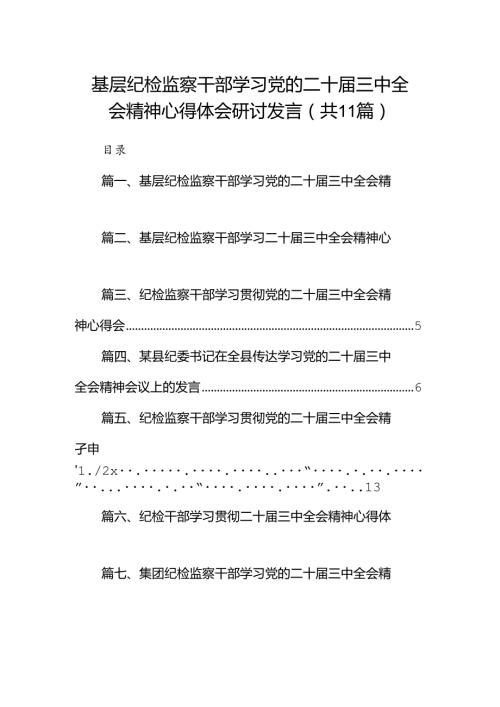 （11篇）基层纪检监察干部学习党的二十三中全会精神心得体会研讨发言集合.docx