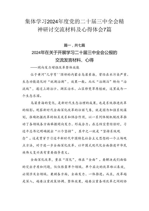 集体学习2024党的二十三中全会精神研讨交流材料及心得体会7篇.docx