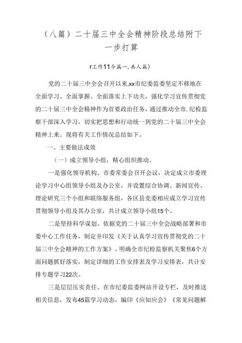 （八篇）二十三中全会精神阶段总结附下一步打算.docx