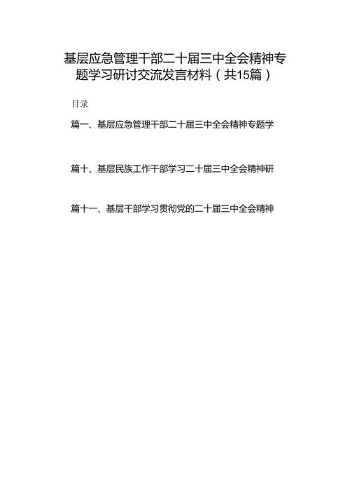 （15篇）基层应急管理干部二十三中全会精神专题学习研讨交流发言材料范文.docx