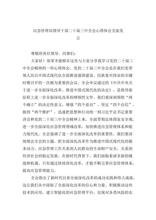 （9篇）应急管理局领导干部二十三中全会心得体会交流发言（最新版）.docx