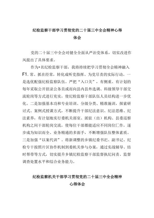 纪检监察干部学习贯彻党的二十三中全会精神心得体会(通用精选8篇).docx