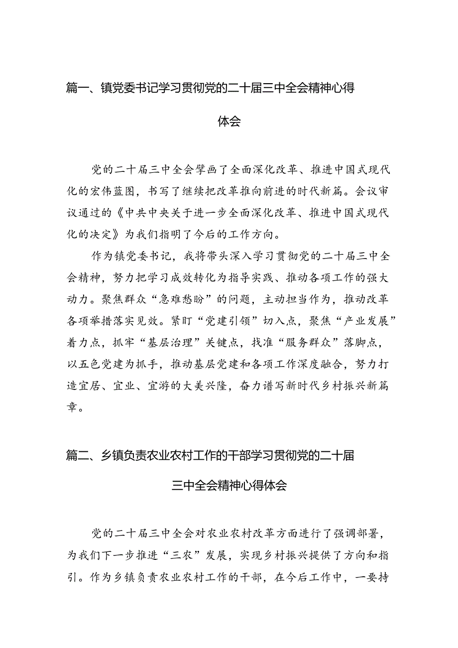 （11篇）镇党委书记学习贯彻党的二十三中全会精神心得体会最新资料.docx_第2页