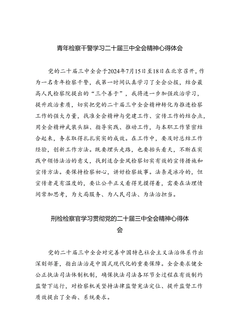 青年检察干警学习二十三中全会精神心得体会（共八篇选择）.docx_第1页