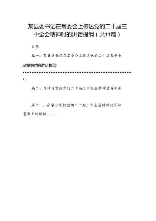 （11篇）某县委书记在常委会上传达党的二十三中全会精神时的讲话提纲（精选）.docx